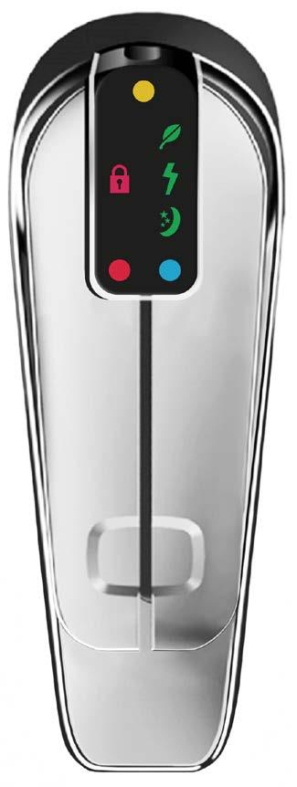 Billi Eco XL. Dispenser Icon Orange dot. Flashes when filter change due. On constant when overdue. lock illuminated. Safety button activated.