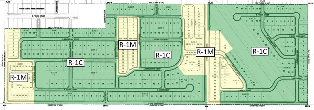 The R-1C zoning matches the existing zoning in the adjacent Sunny Ridge Subdivision and is the significant zoning in Rush Valley.