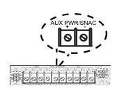 6.8 Auxiliary power selection AUX PWR/SNAC overview The AUX PWR/SNAC terminal block is located on the top left corner of the power supply.