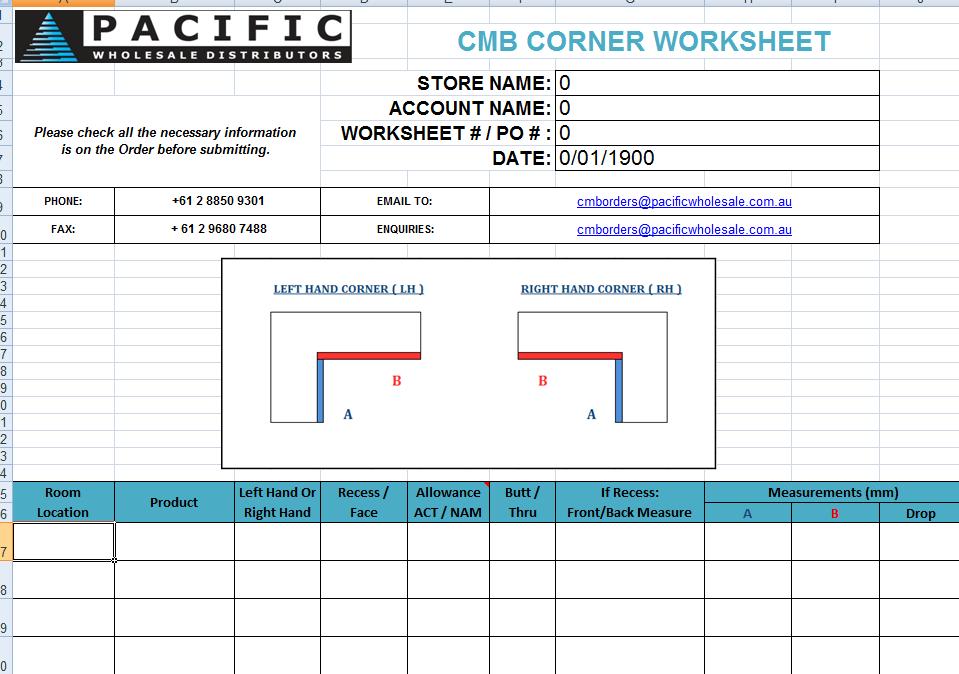 8.4 Corner Window Order Form The Thru and Butt window worksheet can be found on our