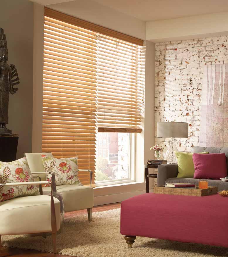 WOOD BLINDS FAUX WOOD BLINDS Scan for Video Create a warm and inviting home inspired by the rich natural look of real wood blinds.