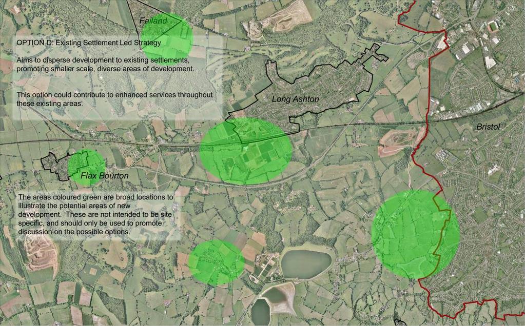 Option D: Existing Settlement led strategy 5.12 This option shows a dispersed pattern of development with new development being located around existing settlements in North Somerset.