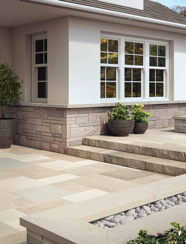 Highpoint paver pattern, 3 and 6 garden wall in ashlar pattern, sills used as wall caps.