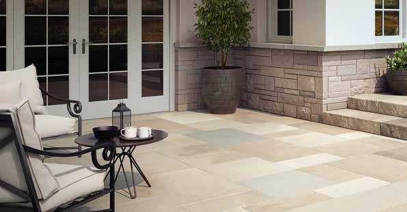 3-size modular pattern paving shown in the Highpoint paver pattern and Estate Veneer Series Berkshire cladding and thin sills on home.