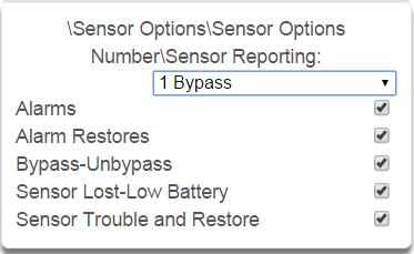 S e n s o r O p t i o n s S u b m e n u s 4 Sensor Reporting 5 Sensor Contact Options (Applies to the hardwire inputs, not wireless sensors.