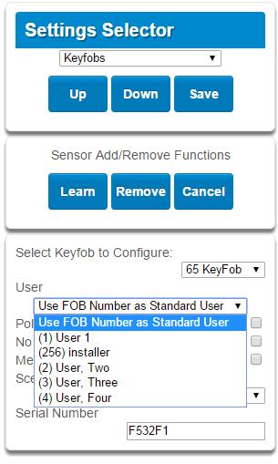 4.2 Learn in a Keyfob Press then for the SettingsSelector page.