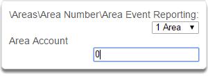 A r e a s S u b m e n u s 8 Area Event Reporting/Account 9 Area Event Reporting/Channels If set, the area account code is a system unique 4 to 10 digit code (format dependent) used to associate area