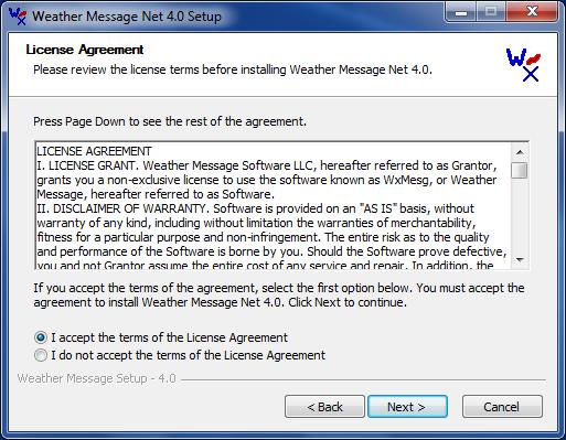 4. Read the license agreement and click on the I accept the terms in the License Agreement