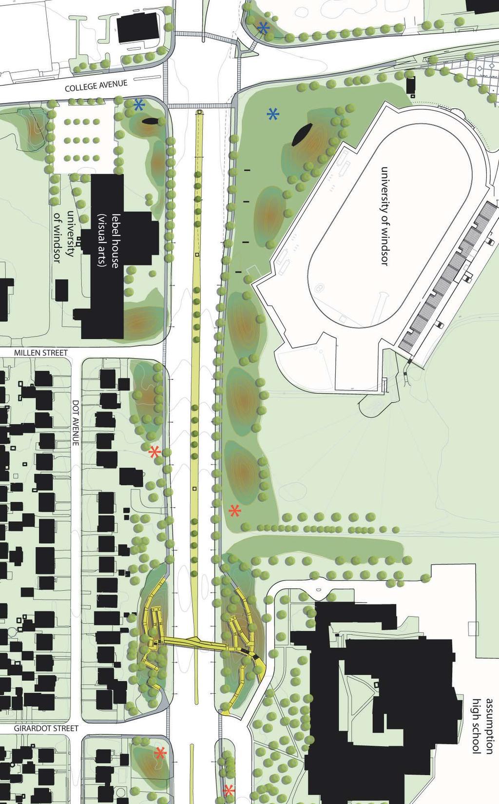 3.4 recommended master plan concept Proposed Wetland U of W Green Corridor /Assumption High School Partnership gateway element gateway element Public Art Installation Curb Relocation Widened Median