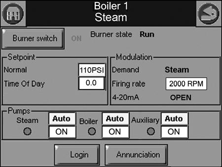Turn the control panel DEMAND switch to LOC (local). The burner sequence should now begin. To verify that the sequence is in progress, check the Burner state display on the Operation screen.