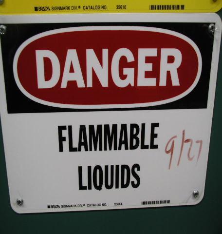 Labeling Flammable Materials Clearly label all containers of flammable materials. When smaller amounts of a flammable material are transferred to another container, e.g., pouring paint and paint thinner into a smaller container while painting, label the secondary container, too.