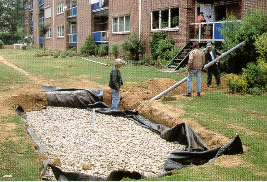 Infiltration of rainwater in gravel columns, small urban ponds in parks, new urban