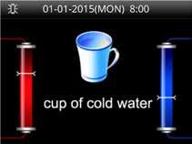 To dispense a measured cup of hot or cold water Touch then touch either or for a measured cup of hot or cold water.