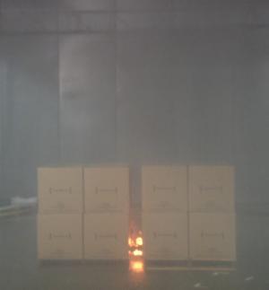 In the second test (Test 48), the sprinkler design density was increased to.3 mm/min (.38 gpm/ft ).