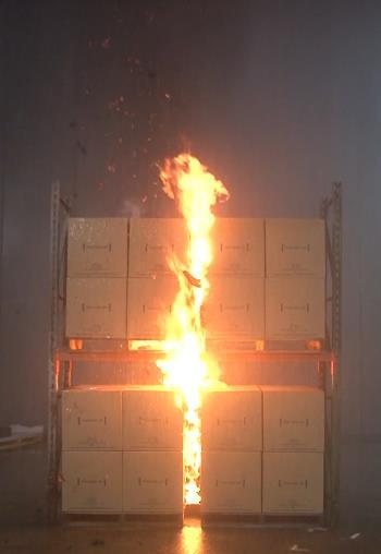 .3 Development of CUP fires in x, 3-tier rack storage Based on the first four test results, the storage height was increased to 3-tiers in Tests -3.