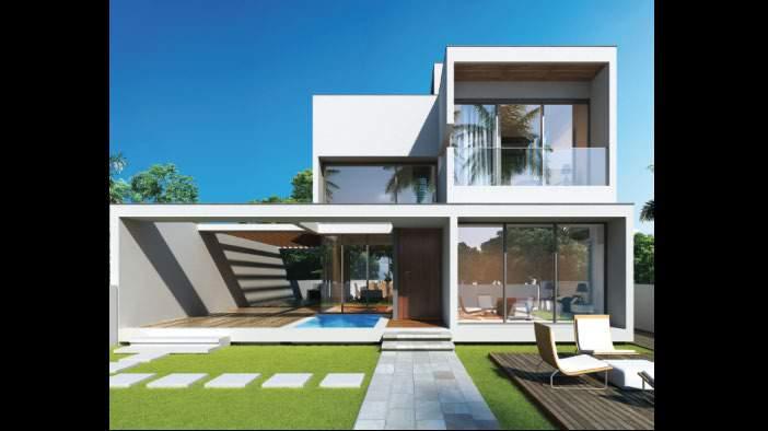 4 BHK villas Double-height in living rooms Contemporary design with floating plinth Personal swimming