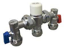 DVS Thermostatic Mixing Valve DVS mixing valves 2in1 DVS thermostatic mixing valve DVS mixing valve supplying mixed water to DVS tap TMV3 Thermostatic Mixing Valves A highly advanced TMV3 approved