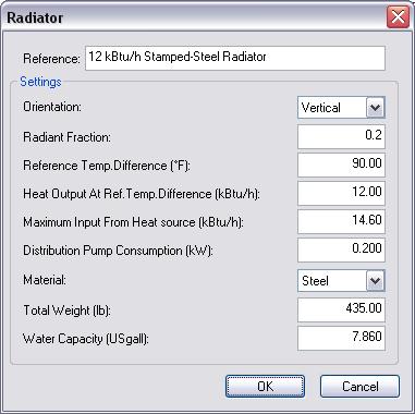 Figure 5-5: Editing dialog with for pre-defined scalable 4-kW unit overhead radiant heating panel