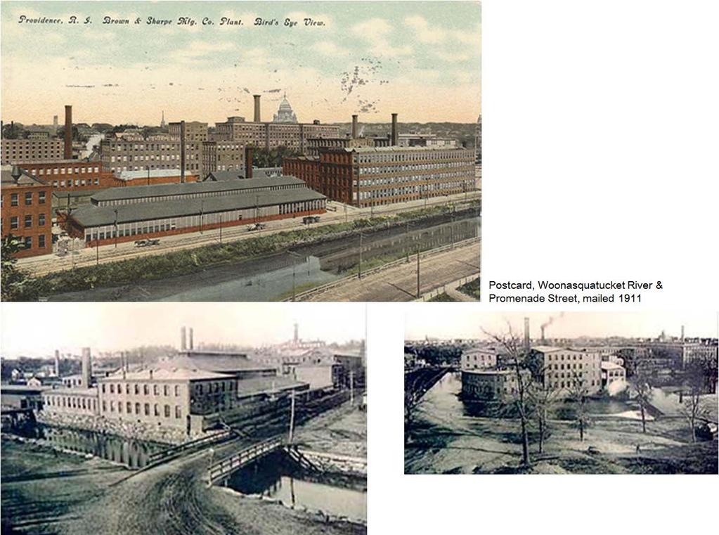 Woonasquatucket River Valley History Postcard, Woonasquatucket River & Promenade Street, mailed 1911 Fill operations in Woonasquatucket