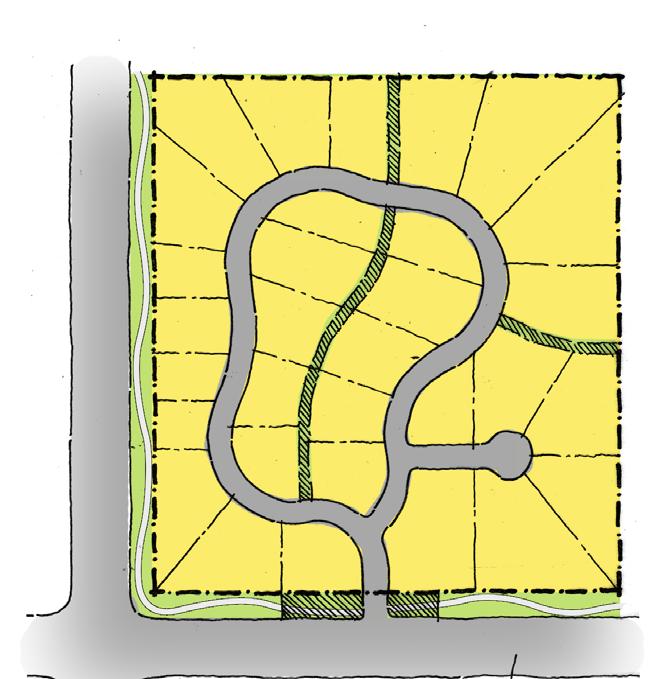 16.6.10.6 Standards Typical SUBDIVISION Layout: Subdivisions in the rural residential area shall be designed with an internal rural roadway system to serve lots within the subdivision.