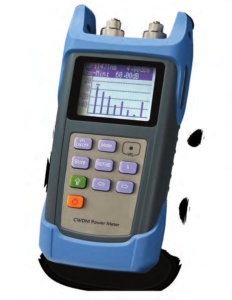 AE500 CWDM Channel Analyzer Key Benefits Analyze 8 CWDM channels simultaneously All day testing with field replaceable batteries Create test profiles for general functions such as relative power