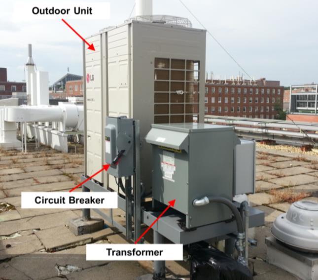 3.2.1 Outdoor Unit able 3-2 shows the specifications of the OU and Figure 3.4 shows the picture of the OU installed on the roof. Inverter operation range of compressor was from 20 Hz to 120 Hz.