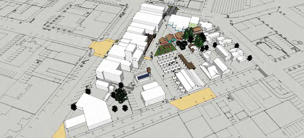 Nichols Street overview of proposed plan showing pavement accents, cottage retail