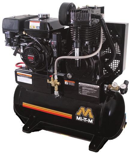 Air Compressors Gasoline Air Compressors 20-Gallon Two Stage Gasoline UM AM2-SH09-20M shown with electric start option, AX-0015 MODEL NUMBER CFM @ PSI* DISPLACEMENT/ENGINE TYPE SHIP WT. NET WT.