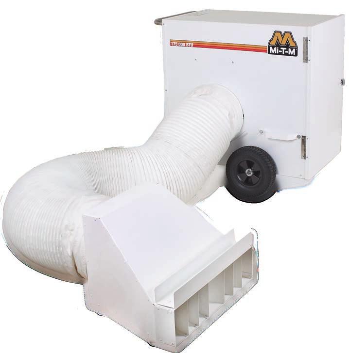 Portable Heaters Propane/Natural Gas Directional Heaters Elite Series Propane/Natural Gas Directional MH-0175-0MDH shown with 12-inch duct adapter, 68-5001; duct diffuser, 68-5002; and 12-foot white