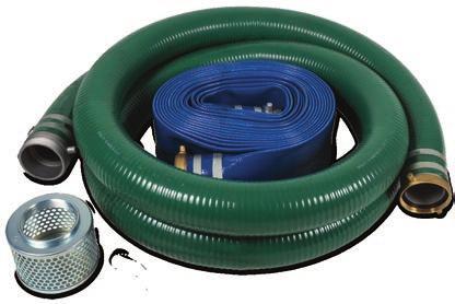 00 green PVC hard suction hose with fittings, 50-foot x 3-inch blue PVC soft discharge hose and steel suction strainer with round openings AW-5740-0017 Wheel kit - For easier mobility, two flat-free