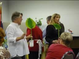 It is the job of the clerk to lift and turn the leaf for the judge. Melissa did the heavy lifting, while Jolly Ann stapled the correct ribbon to each entry card.