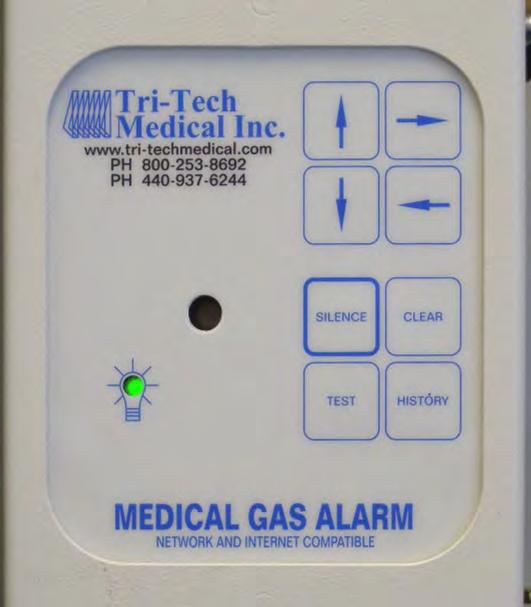 Alarm Displays & Functions Button Board Module Programming keypad Audible alarm indicator Alarm silence button Power on indicator Alarm test button Gas (Area) Module Digital pressure display Color