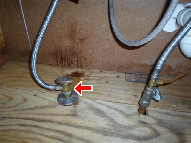 5.8 (1) The sink hot water shut off valve leaked inside the cabinet when tested. Repair. 5.8 Item 1(Picture) leaking valve 5.