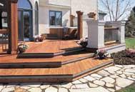 Contemporary redwood decks feature angular, asymmetrical and curved shapes and changing levels.
