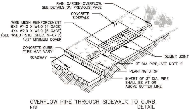 9 Rain Garden Overflow: Piped Conveyance If piped overflow conveyance is used, the following construc on details on this page and the previous page (page 8) apply.