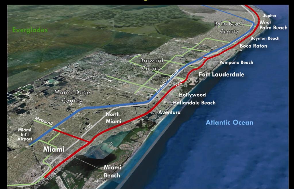 DRAFT FIGURE 1: The aerial photo illustrates the regional context of the SFECC Study in Miami-Dade, Broward, and Palm Beach counties.