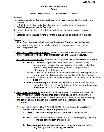 Example Fire Plan #2 Fire Plan Example 4 6 1 5 Covers all 9 Mandatory Plan Elements Mandatory Elements in Plan 1.Use of alarms 2.Transmit alarm to fire dept 3.