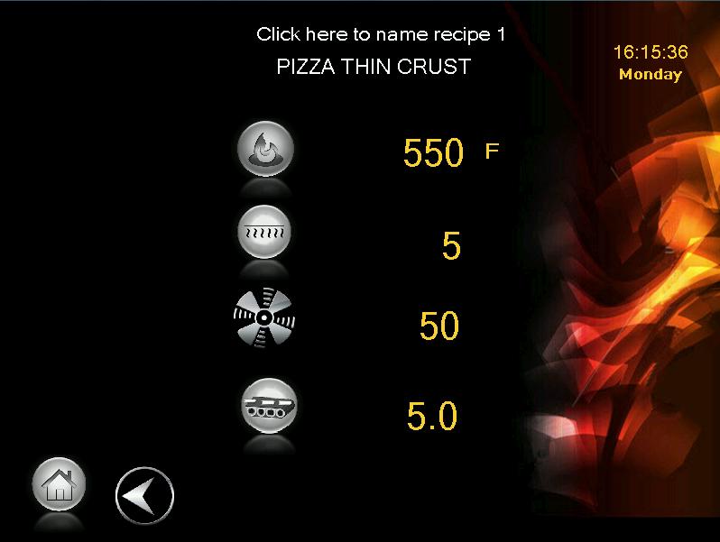 Here is an example of a saved recipe, saved to Recipe 1 Choosing a saved recipe From the main display screen touch the recipe symbol The Recipe