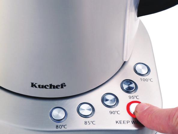 7. 8. Once the selected temperature has been reached, the kettle will automatically turn off, beep five times and the corresponding light will turn off.