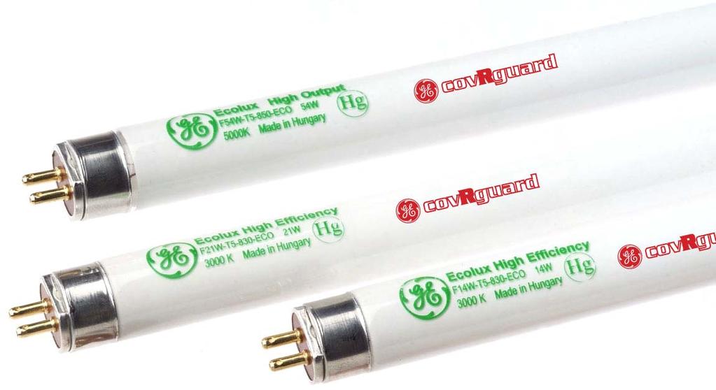 GE Consumer & Industrial Lighting T5 covrguard High Output Starcoat Ecolux New GE T5 HO covrguard Fluorescent Lamps Offer Exceptional Performance and Versatility, Combined With Superior Shatter