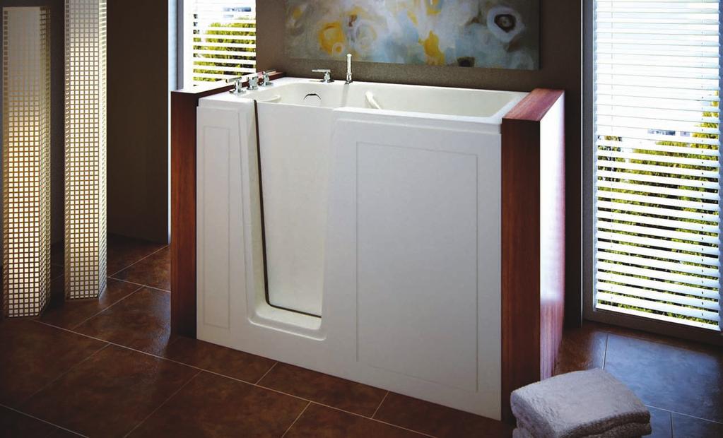 WALK-IN TUB FEATURES AND BENEFITS. Standard Features for all tub configurations: Fiberglass / titanium / resin with a marine-grade high gloss gelcoat finish (available in white and biscuit).