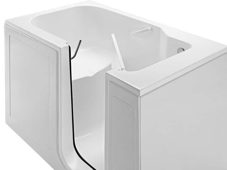Left- or right-hand drain location (must specify when ordering). Front removable acrylic access panels. Quick release cable drain included in chrome, plus door safety drain.