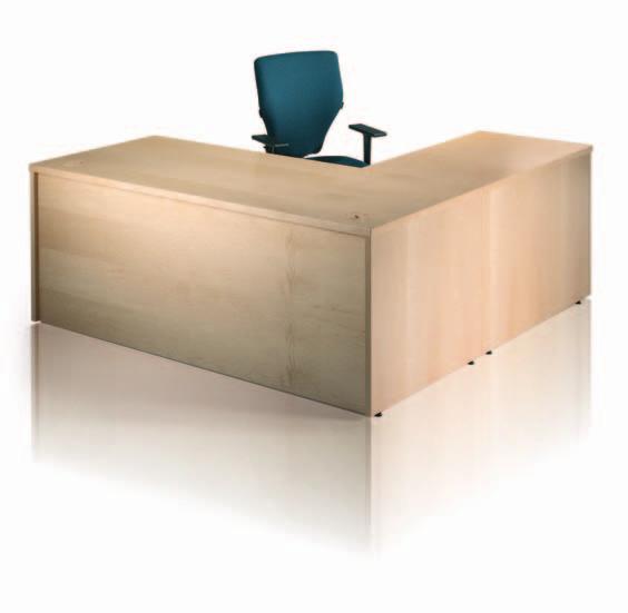 A simple, rectangular slab end table can be easily adapted for executive and managerial offices by adding a slab end extension to create a more imposing desk that offers additional space and
