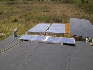 Figure 6.6. The PV-panel of the two wood dryer. The PV arrays are movable in order to allow for cleaning of the PV-panels and later tracking of the sun.