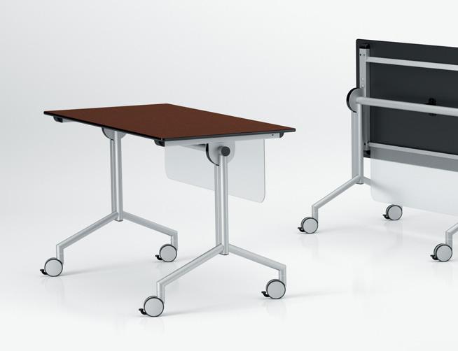 Intuitive ganging and flip mechanisms and smooth-rolling casters make these tables a snap to