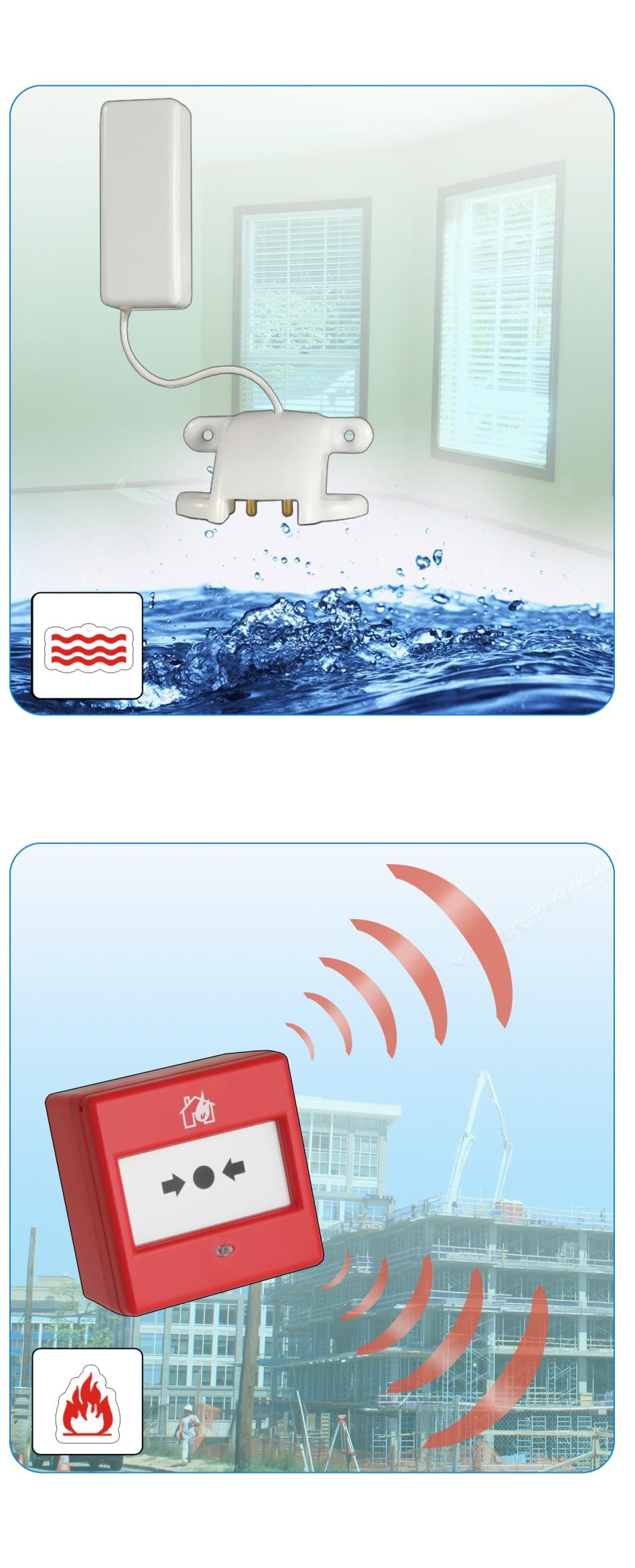 Flood Sensor Our ﬂood sensor can detect water leakage from piping, natural ﬂooding or any other water source.