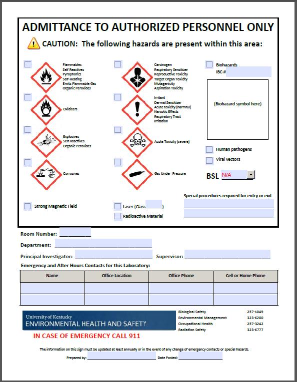 3.) Laboratories and other facilities which do not handle chemicals as defined in the UK Chemical Hygiene Plan but which pose a significant potential safety or health hazard to emergency personnel