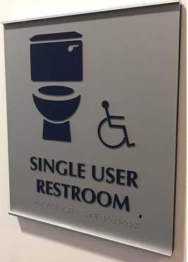 Use the signs on the left with the wheelchair symbol to indicate restrooms that meet ADA guidelines for accessible restrooms. For all other restrooms, use the signs on the right.