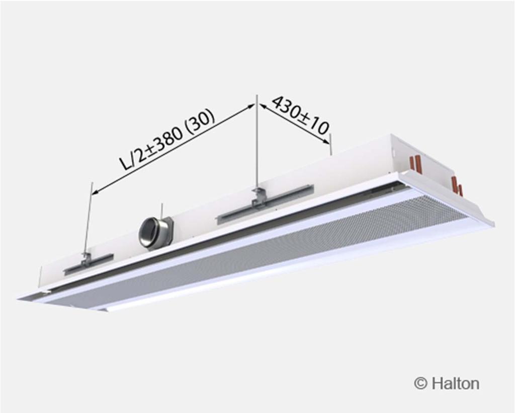 Installation The Halton Rex 600 Basic active chilled beam is especially suitable for ceiling mounting running parallel to the exterior wall of the room.