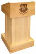 Reference MFI #12432 MLC-30 Custom A custom Column Style lectern with top and bottom moldings, a logo and